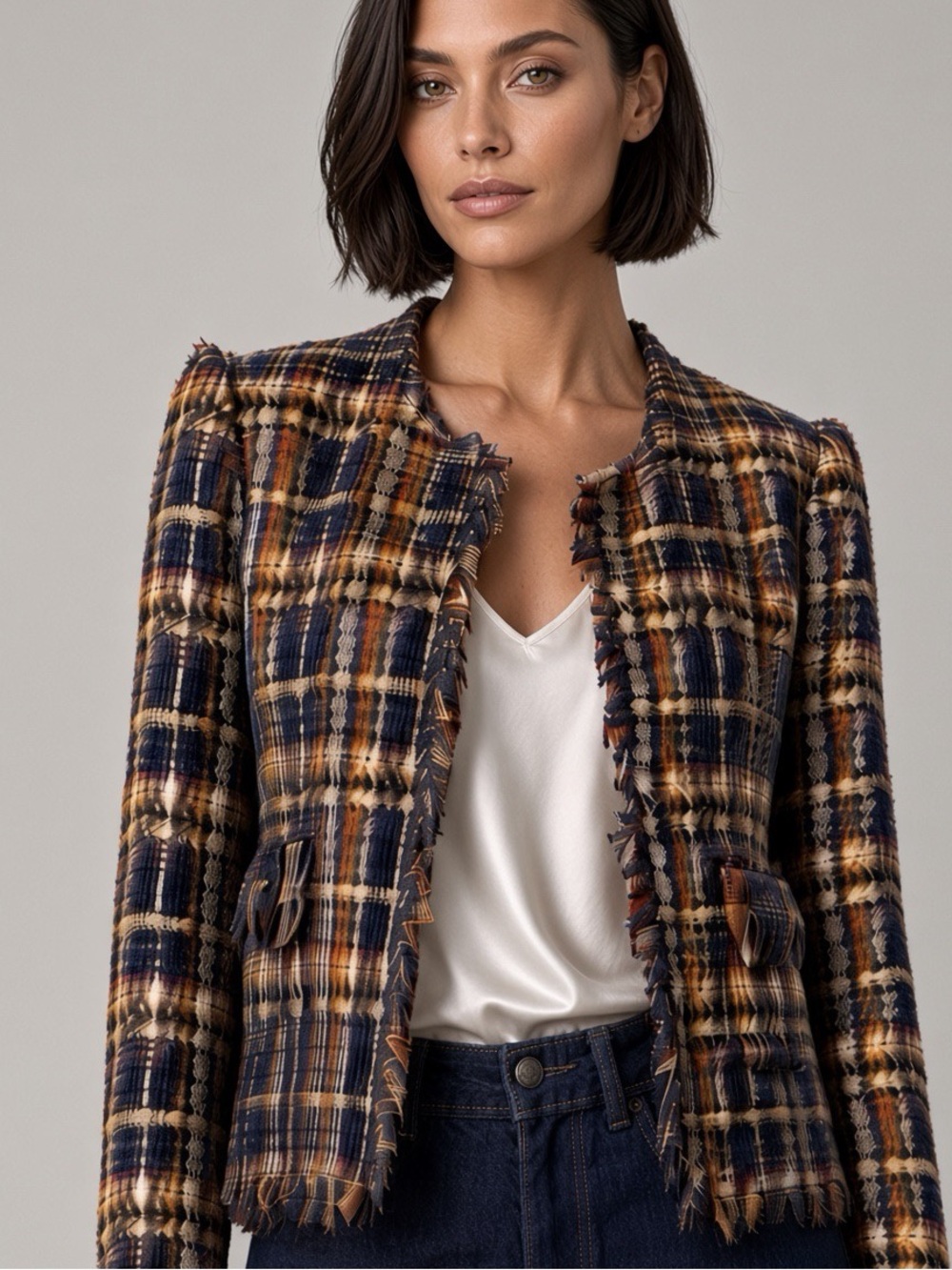 L'AGENCE Tweed Jacket, Navy Multicolored